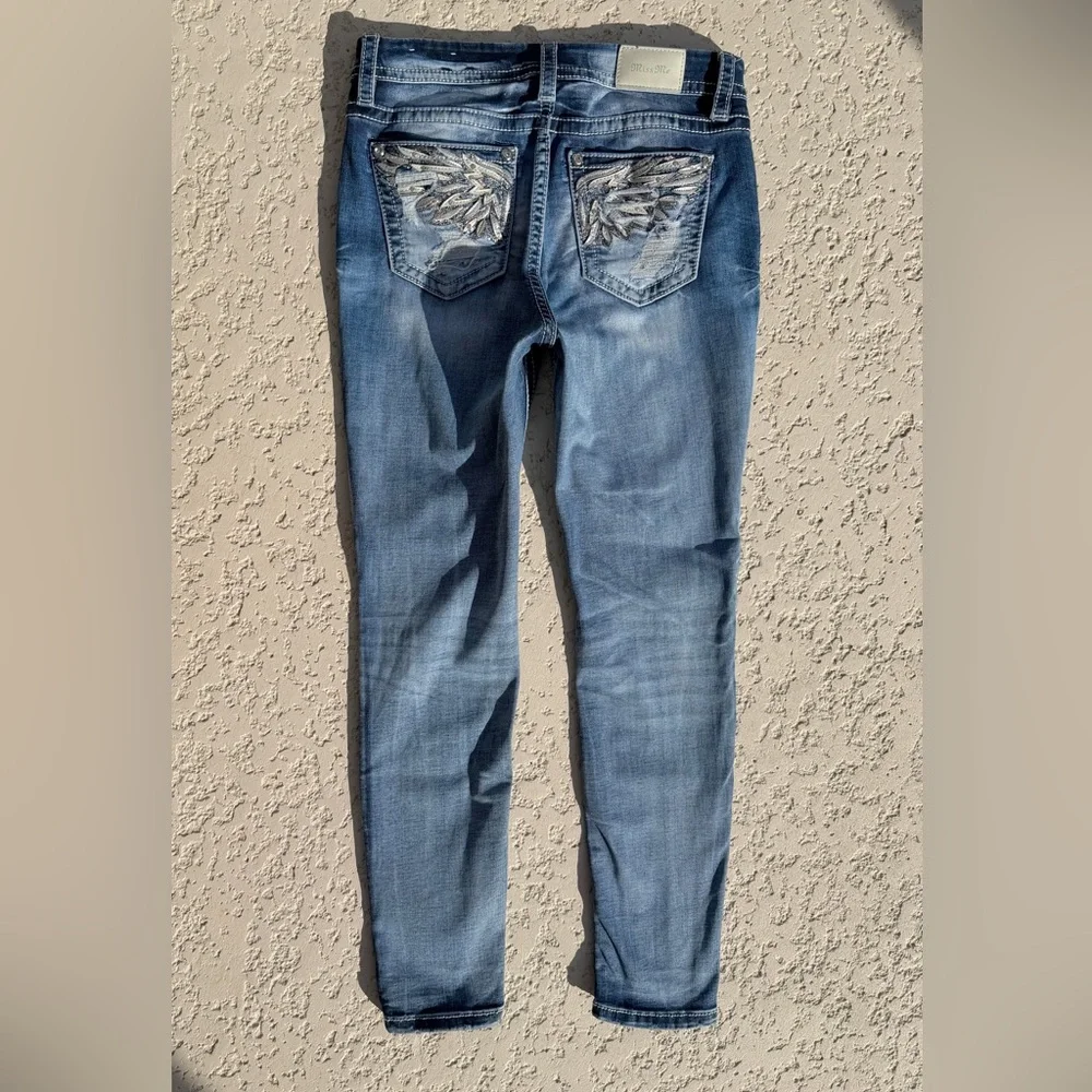 Miss Me Jeans Size 30 Ankle Skinny Rhinestones Angel Wing Sequins Distressed - Picture 4 of 11